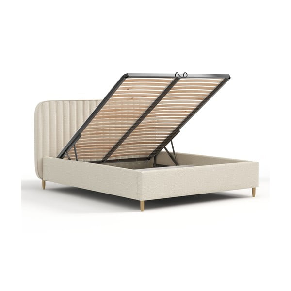 Béžová čalúnená dvojlôžková posteľ s úložným priestorom s roštom 160x200 cm Noto – Maison de Rêve-image-3