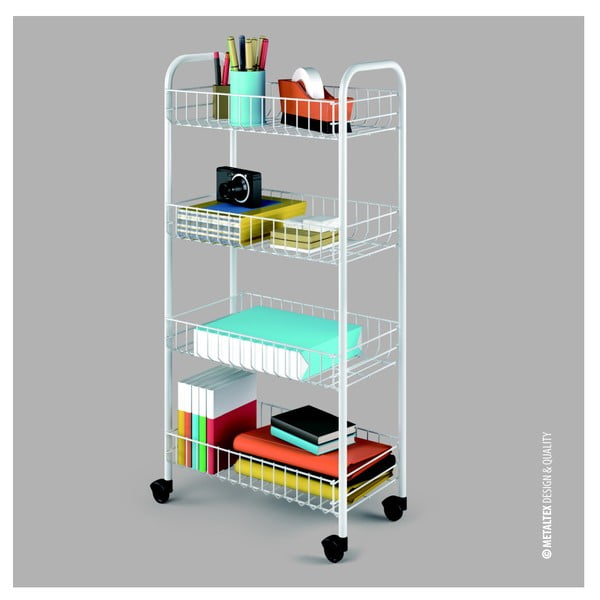 Biely kovový pojazdný regál 41x84 cm Pisa - Metaltex-image-2