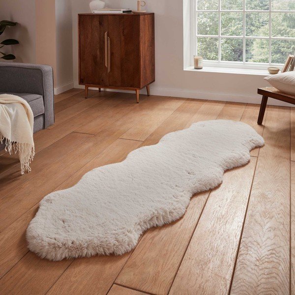 Krémovobiely syntetický behúň 60x180 cm Super Teddy – Think Rugs-image-1