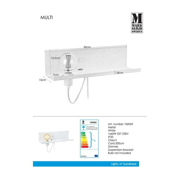 Biele nástenné svietidlo s USB nabíjacou stanicou Markslöjd Multi-image-2