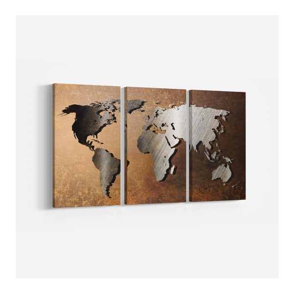 Sada 3 hnedých obrazov World, 30 × 60 cm
