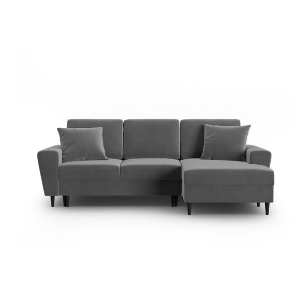 Svetlosivá zamatová rozkladacia/s úložným priestorom rohová pohovka (pravý roh/s leňoškou) Kyoto – Cosmopolitan Design