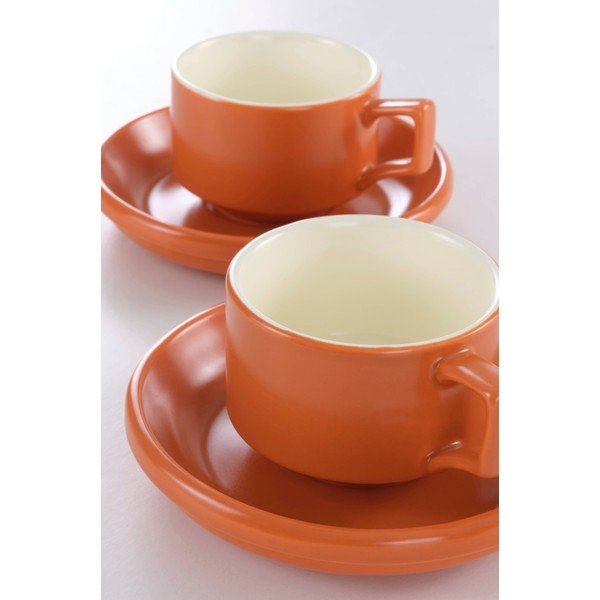 Oranžové keramické šálky v súprave 4 ks s tanierikom 300 ml Thelma – Jotex-image-2