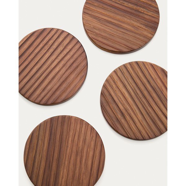 Drevené tácky v súprave 4 ks v tmavoprírodnej farbe Rommu – Kave Home-image-4