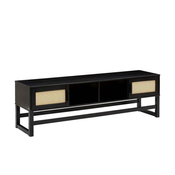 Čierny TV stolík z borovicového dreva s ratanovými dvierkami Støraa Jolene-image-1