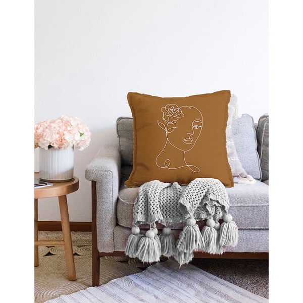 Oranžovohnedá obliečka na vankúš s prímesou bavlny Minimalist Cushion Covers Chenille, 55 x 55 cm-image-2
