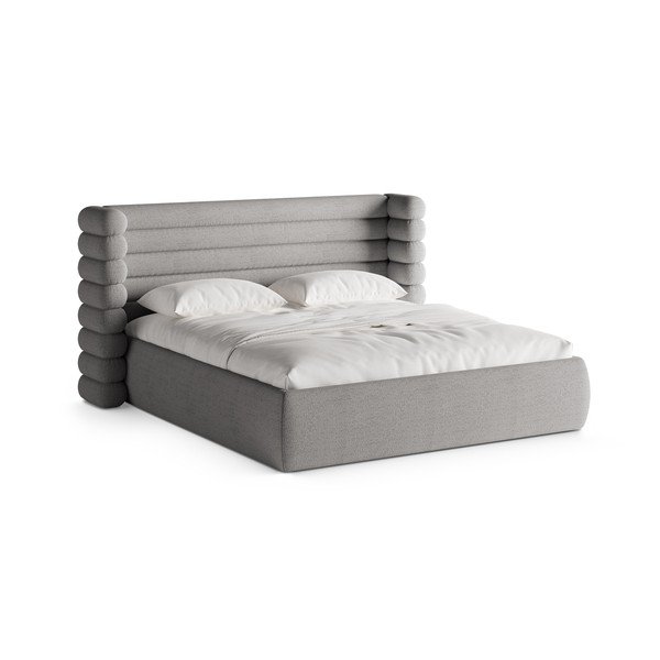 Sivá čalúnená dvojlôžková posteľ s úložným priestorom s roštom 200x200 cm Mount – Micadoni 