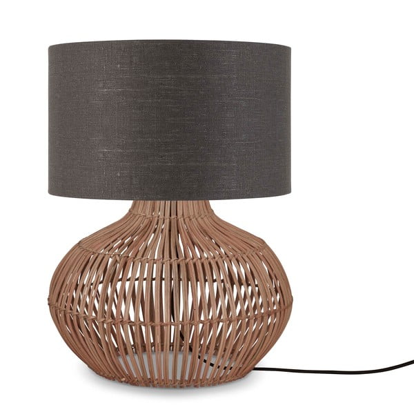 Stolová lampa s textilným tienidlom v tmavo šedo-prírodnej farbe (výška 48 cm) Kalahari – Good&amp;Mojo