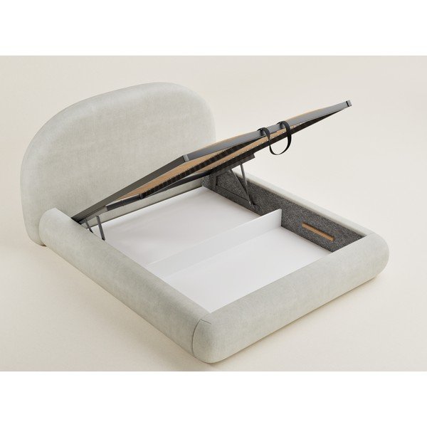 Krémová čalúnená dvojlôžková posteľ s úložným priestorom s roštom 180x200 cm Maumere – Maison de Rêve-image-3