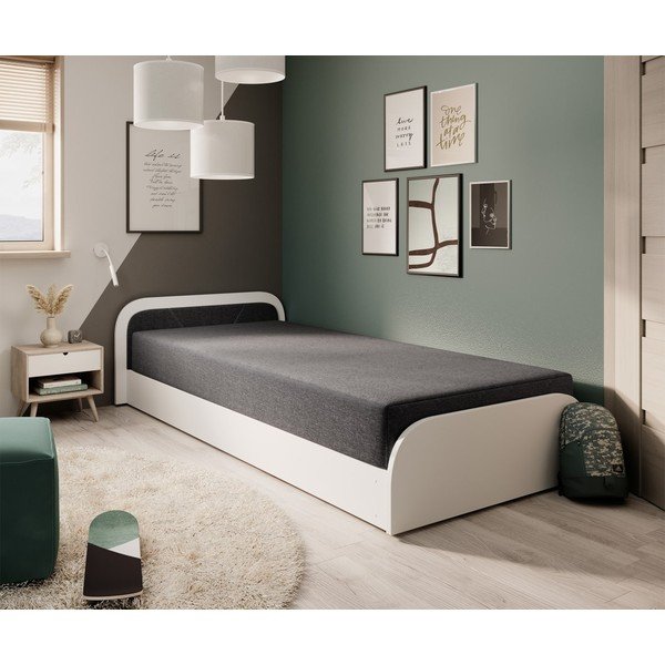 Biela/tmavosivá čalúnená/z drevotriesky jednolôžková posteľ s úložným priestorom s matracom 80x190 cm Parys – ELTAP-image-2