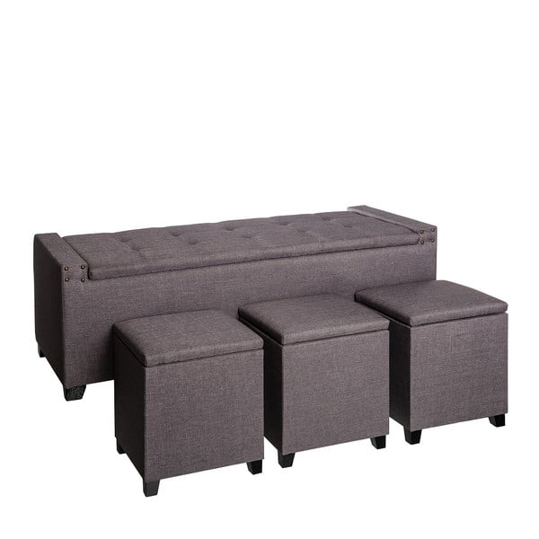 Sivý set lavice s úložným priestorom s 3 taburetkami Ixia Retro
