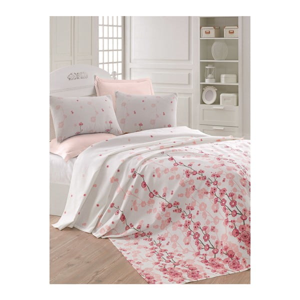 Ružovo-biela ľahká prikrývka cez posteľ Coretta LP, 200 x 235 cm