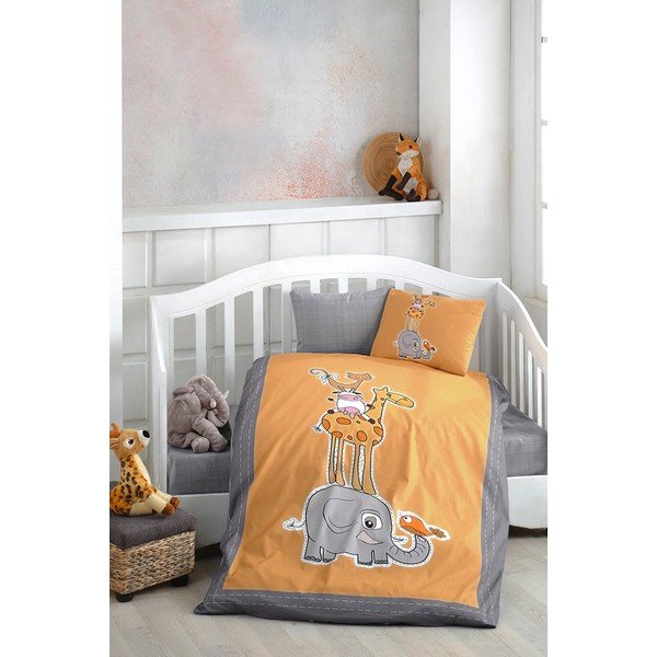 4-dielne bavlnené detské obliečky do postieľky s plachtou 100x150 cm Orange Animal – Mila Home-image-1