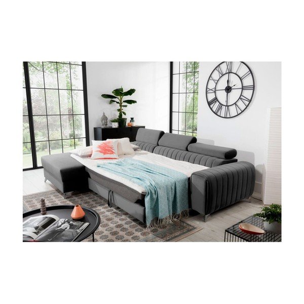 Tmavosivá zamatová rozkladacia/s úložným priestorom rohová pohovka (ľavý roh/s leňoškou) Grayson – ELTAP-image-4