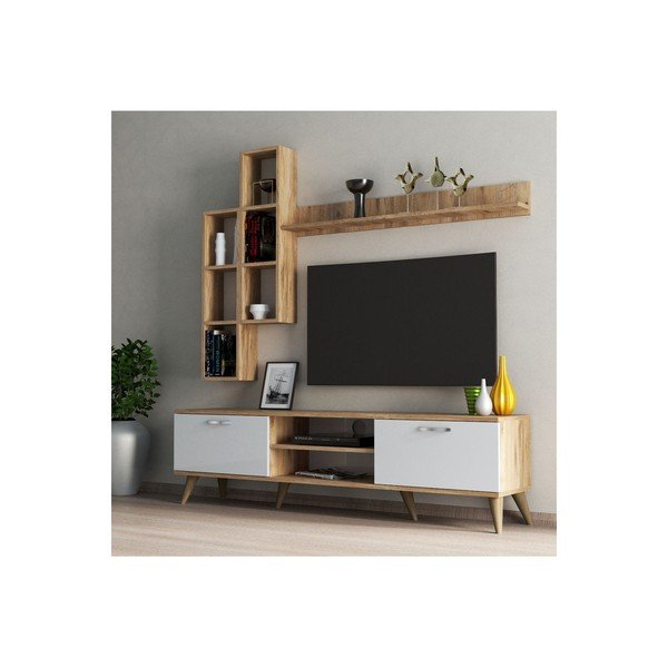 Biela/prírodná TV súprava v dekore borovice 180x48 cm Veronica - Kalune Design-image-1