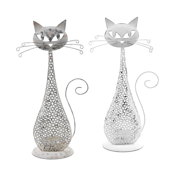 Sada 2 malých kovových svietnikov v tvare mačky Ego Dekor, 15 × 27,5 cm