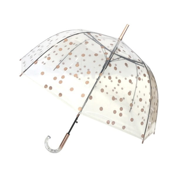 Transparentný tyčový dáždnik s detailmi v zlatej farbe Ambiance Birdcage Dots, ⌀ 85 cm