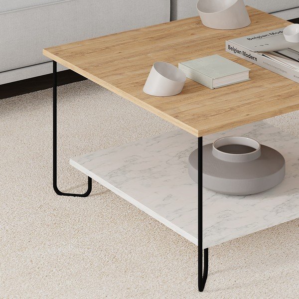 Konferenčný stolík s doskou v dubovom dekore v bielo-prírodnej farbe 80x80 cm Tonka – Marckeric-image-2