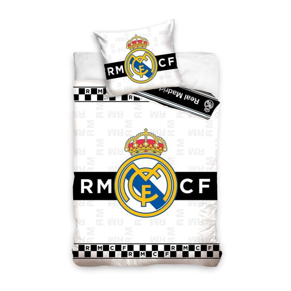 Detské bavlnené obliečky na jednolôžko CARBOTEX Real Madrid BW, 160 × 200 cm