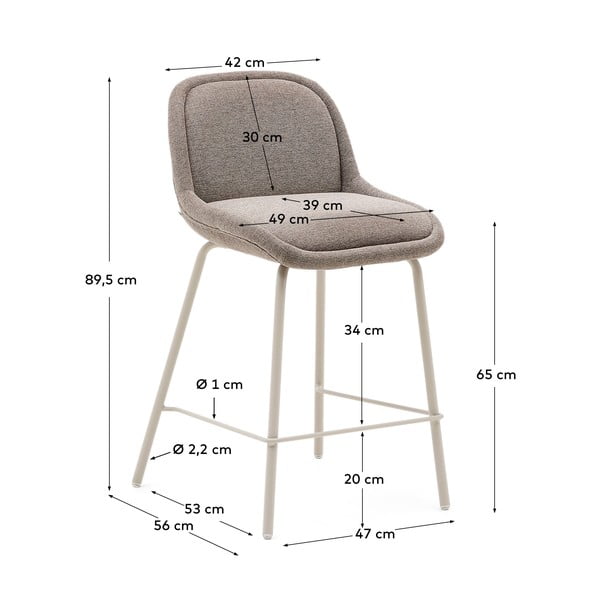 Barová stolička sivobéžová (výška sedadla 65 cm) Aimin – Kave Home-image-3