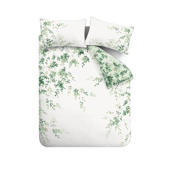 Bielo-zelené bavlnené predĺžené obliečky na dvojlôžko 230x220 cm Scenic Leaves – RHS