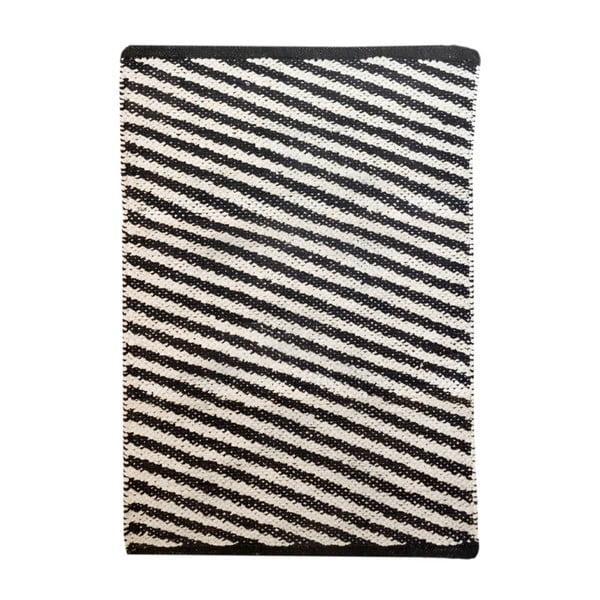Čierno-biely bavlnený ručne tkaný koberec Diagonal, 140 × 200 cm