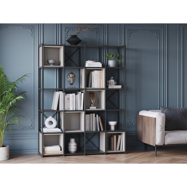 Čierno-krémová knižnica 140x179 cm Anya – Marckeric-image-1