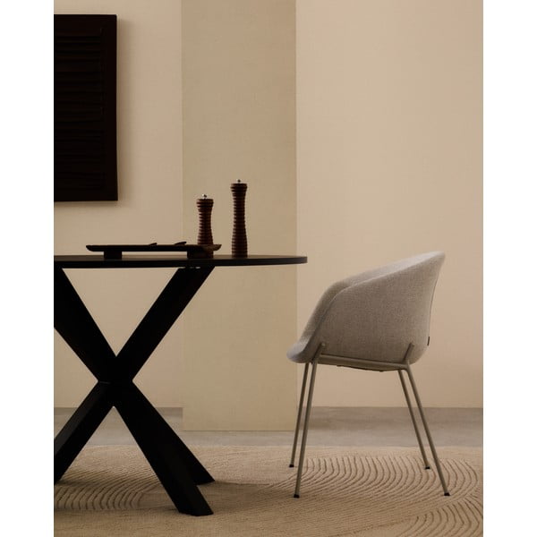 Béžové čalúnené jedálenské kreslo s podrúčkami Yvette – Kave Home-image-1