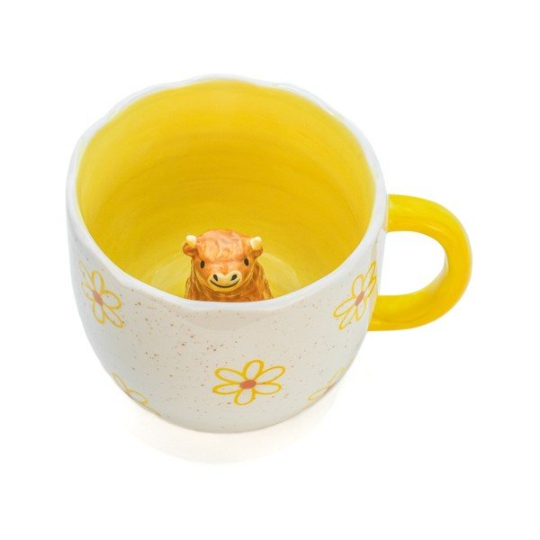 Žltý/krémový porcelánový hrnček 350 ml Surprise Highland Cow – Sass & Belle-image-2