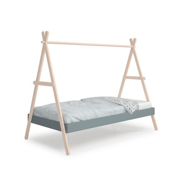 Domčeková detská posteľ z borovicového dreva s roštom 90x200 cm v prírodnej farbe/sivozelená Trufa – Marckeric-image-4