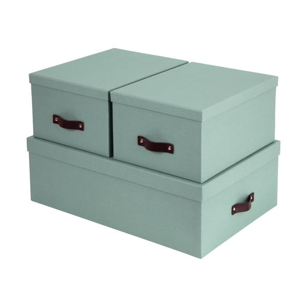 Kartónové úložné boxy s vekom v mentolovej farbe v súprave 3 ks 31x47x15 cm Inge – Bigso Box of Sweden