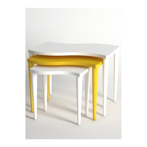 Sada 3 konferenčných stolíkov v bielej a žltej farbe Monte Gofrato