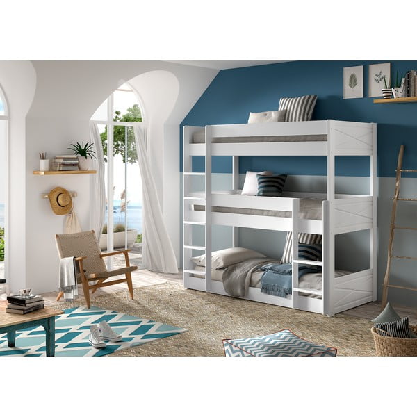 Biela poschodová detská posteľ z borovicového dreva 90x200 cm Scott – Vipack-image-1