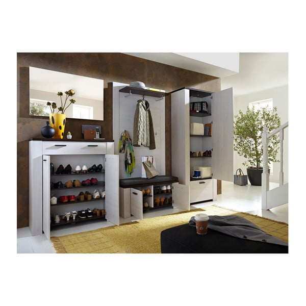 Biela zrkadlová skriňa s detailmi v dekore tmavolakovaného dubového dreva Germania Havanna-image-2