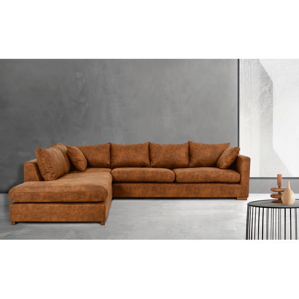 Koňakovohnedá rohová pohovka z imitácie kože (ľavý roh) Hamburg – Scandic-image-1