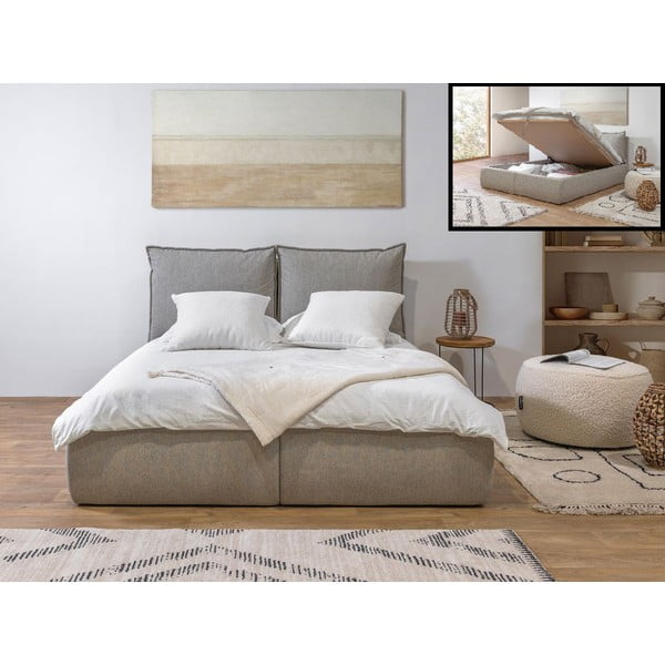 Béžová čalúnená dvojlôžková posteľ s úložným priestorom a roštom 160x200 cm Garancia – Bobochic Paris-image-1