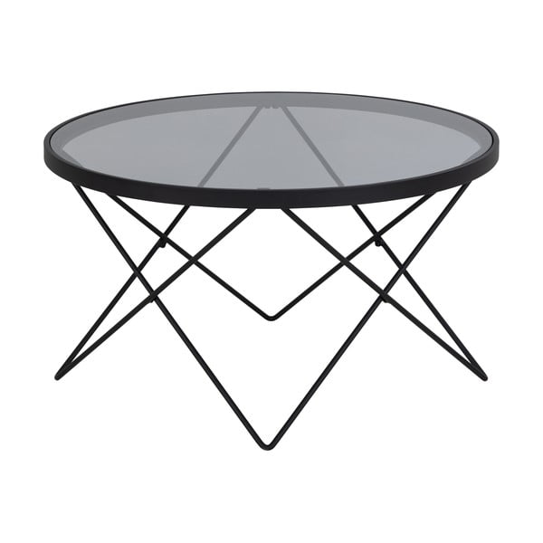 Čierny konferenčný stolík so sklenenou doskou ø 80 cm Cuxton – Actona