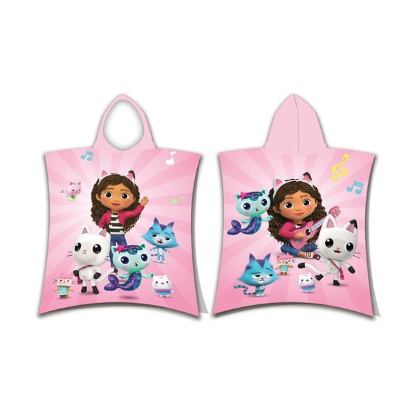 Ružové bavlnené detské pončo veľkosť 3-8 rokov Gabby´s Dollhouse – Jerry Fabrics