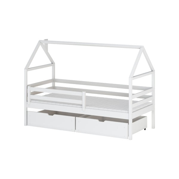Biela domčeková detská posteľ z borovicového dreva s úložným priestorom 80x160 cm Aron - Lano Meble