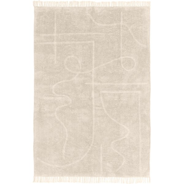 Svetlobéžový ručne tkaný bavlnený koberec Westwing Collection Lines, 160 x 230 cm