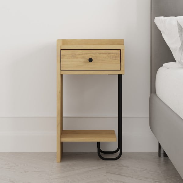 Nočný stolík v dekore duba s poličkami v prírodnej farbe Mercure – Marckeric-image-1