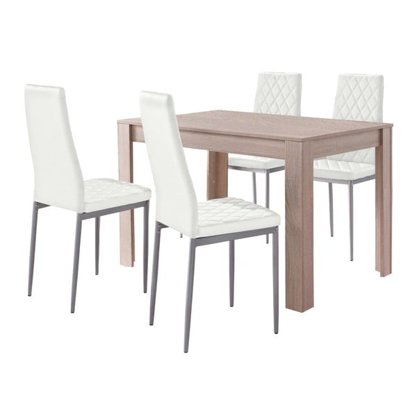 Set jedálenského stola v dubovom dekore a 4 bielych jedálenských stoličiek Støraa Lori and Barak, 120 x 80 cm