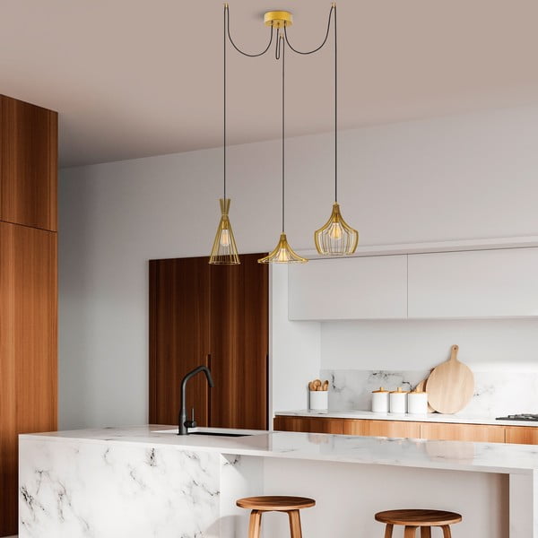 Závesné svietidlo v zlatej farbe s kovovým tienidlom Mezopotamya – Opviq lights-image-4