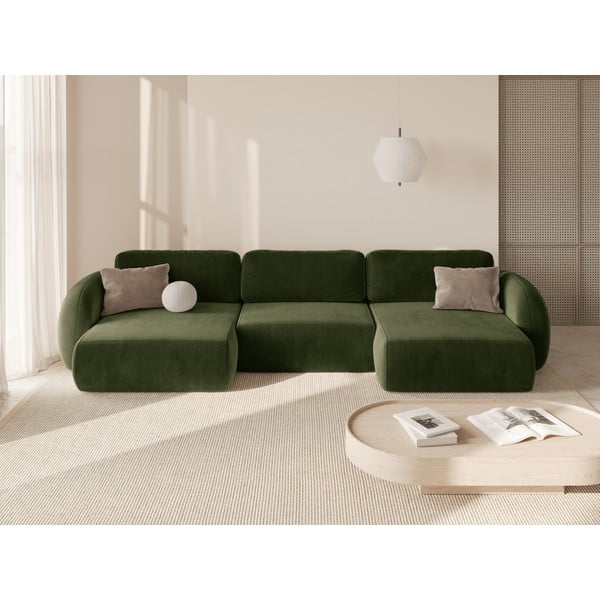 Zelená zamatová rozkladacia/s úložným priestorom rohová pohovka (do tvaru "U") Tonale – Cosmopolitan Design-image-1