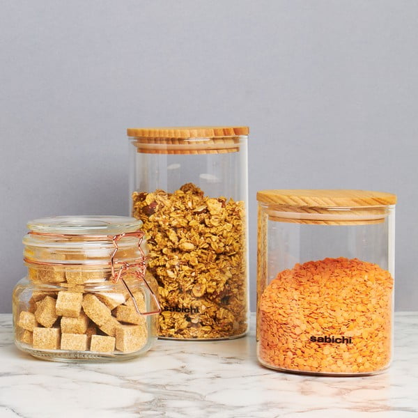 Sklenená dóza s dreveným vrchnákom na potraviny Sabichi, 1,2 l-image-1
