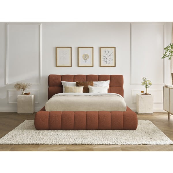 Oranžová čalúnená dvojlôžková posteľ s úložným priestorom s roštom 180x200 cm Mont Blanc – Bobochic Paris-image-1