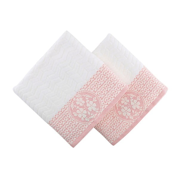 Sada 2 bielo-ružových uterákov z bavlny Armada, 90 × 50 cm