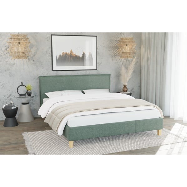 Zelená čalúnená dvojlôžková posteľ s roštom 200x200 cm Tina – Ropez-image-2