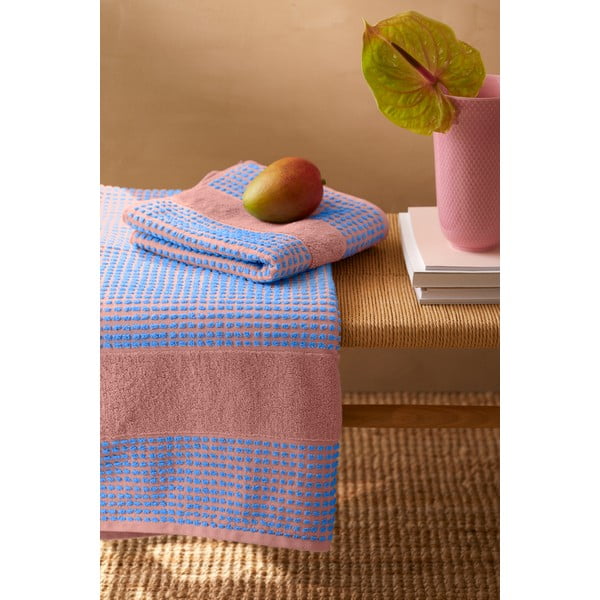 Modro-ružový froté uterák z Bio bavlny 50x100 cm Check – JUNA-image-1