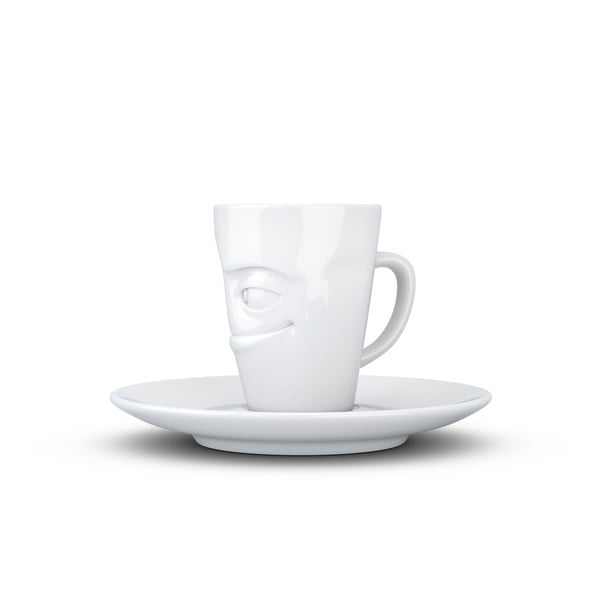Biela usmievavá porcelánová šálka na espresso s tanierikom 58products, objem 80 ml-image-2